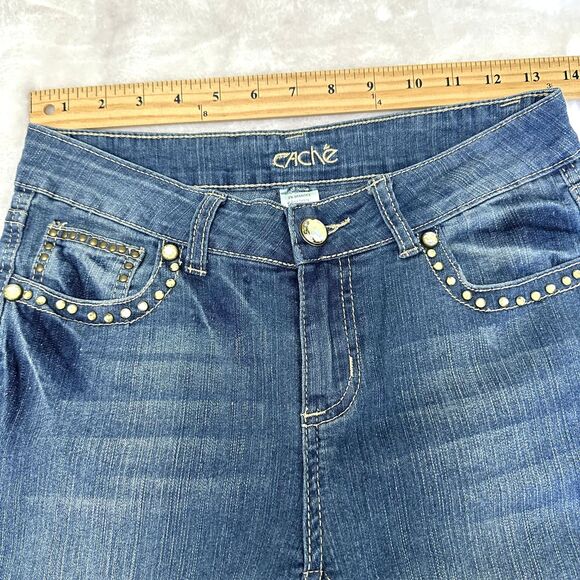 Cache Bootcut Jeans Women’s Blue Denim Stretch Rhinestones Embroidered Sz 2 - Picture 11 of 16